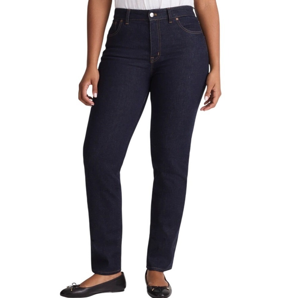 Madewell‎ Slim Straight Jean Womens 32T Dark Indigo Curvy High Rise Stretch NWT